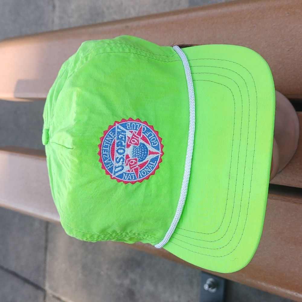 Vtg 1991 US Open National Hazeltine Golf Club Leather Strapback Hat Cap w/Rope
